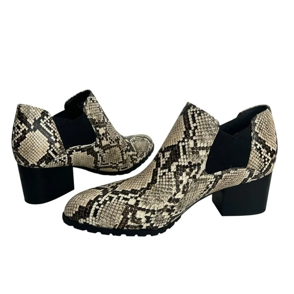 Vionic Belmont Snake Embossed Leather Ankle Booties Size 7.5